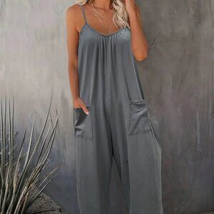 Dark Gray Thin Strap Relaxed Baggy Jumpsuit